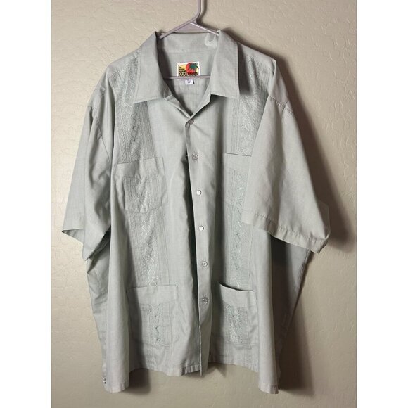 Other - Haband Guayabera Mens 4X Light Green Short Sleeve Button Shirt Embroidered Pocke
